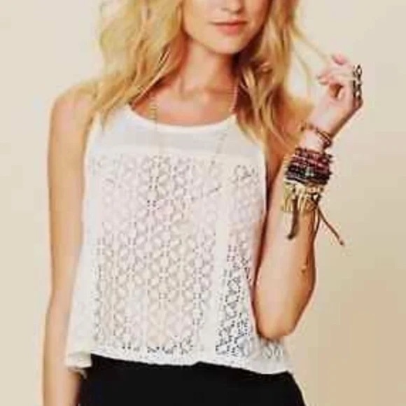 Free People Tops - Free People | Cream White Novelty Crochet Lace Swing Crop Top